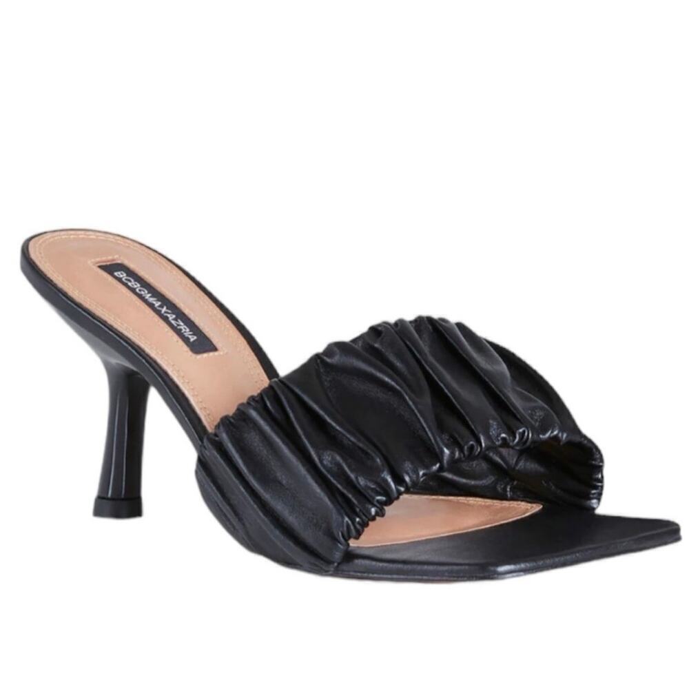 BCBGMaxAzria NWOB Dallas Leather Cinched Sandal Heel In Black Size 7.5